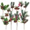 Assorted Red Berry Picks Stems Faux Pine Picks Spray with Pinecones Apples Holly Leaves for Christmas Floral Arrangement Wreath Winter Holiday Décor
